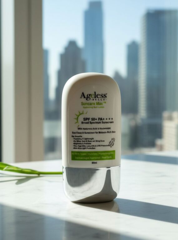 Ageless Belle Suncare Max SPF 50+ sunscreen for melanin-rich skin formulated in Kenya