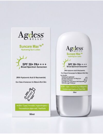 Ageless Belle Suncare Max SPF 50+ sunscreen for melanin-rich skin formulated in Kenya